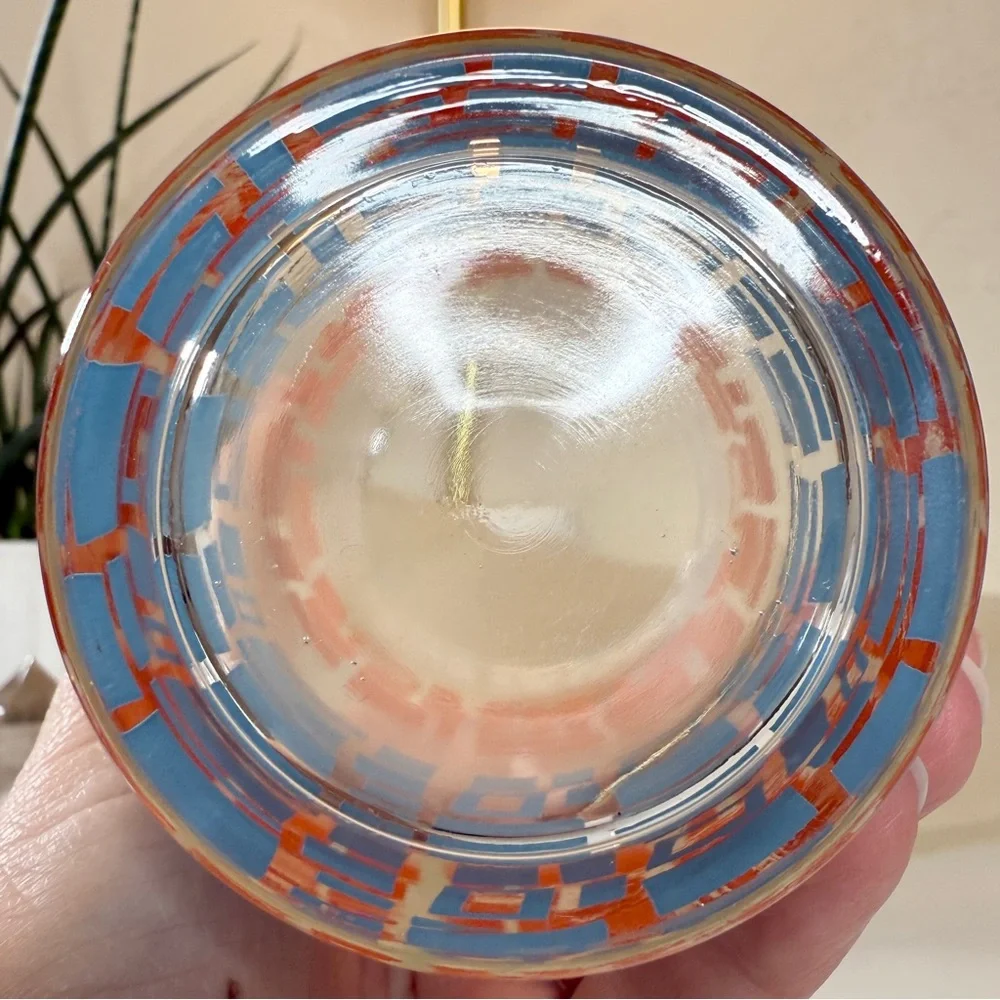 Vintage Mid Century Abstract Shapes Orange Blue White Tumbler Drinking Glass